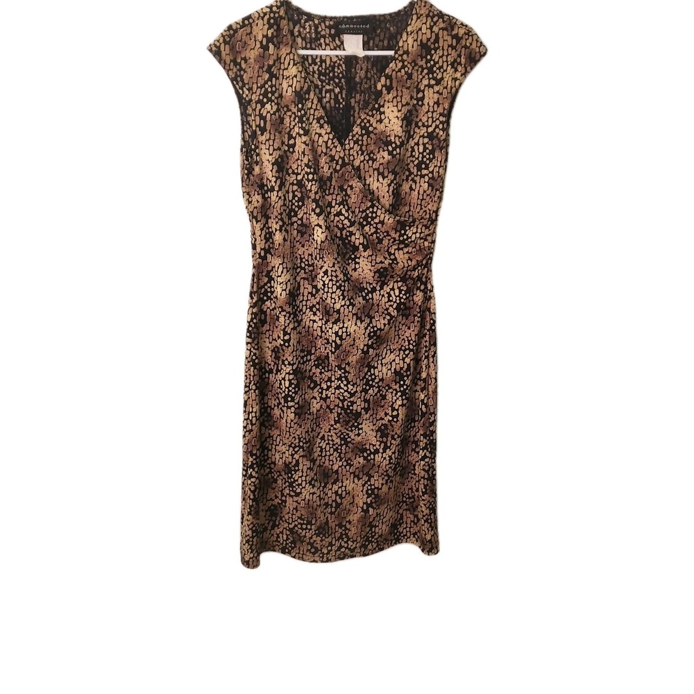 Connected Apparel Women Black/Brown Ruched Casual Dress 8 Made in USA
